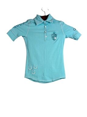 Goode Rider Girls Blue Turquoise Polo Shirt Size 6 Embroidered Equestrian